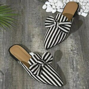 NEW! STRIPED Bows MULES SLIDES SZ 10